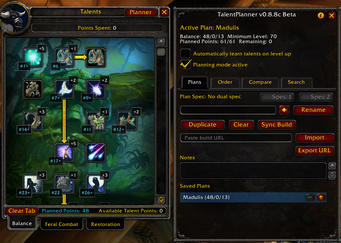 Planning mode in the talent tree