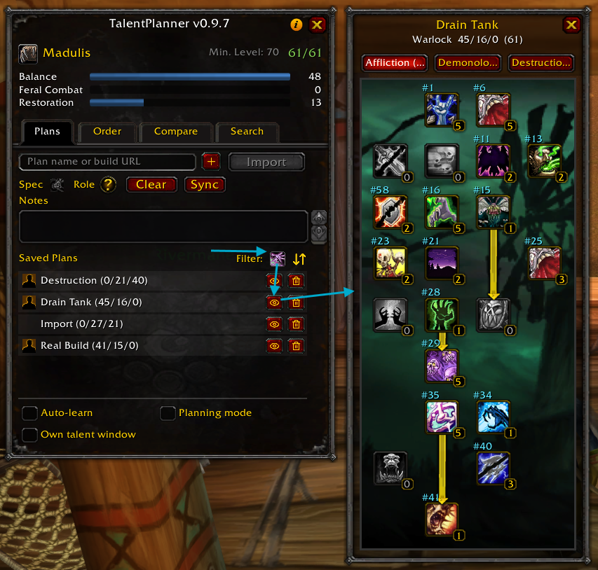 Class filter in the plan list